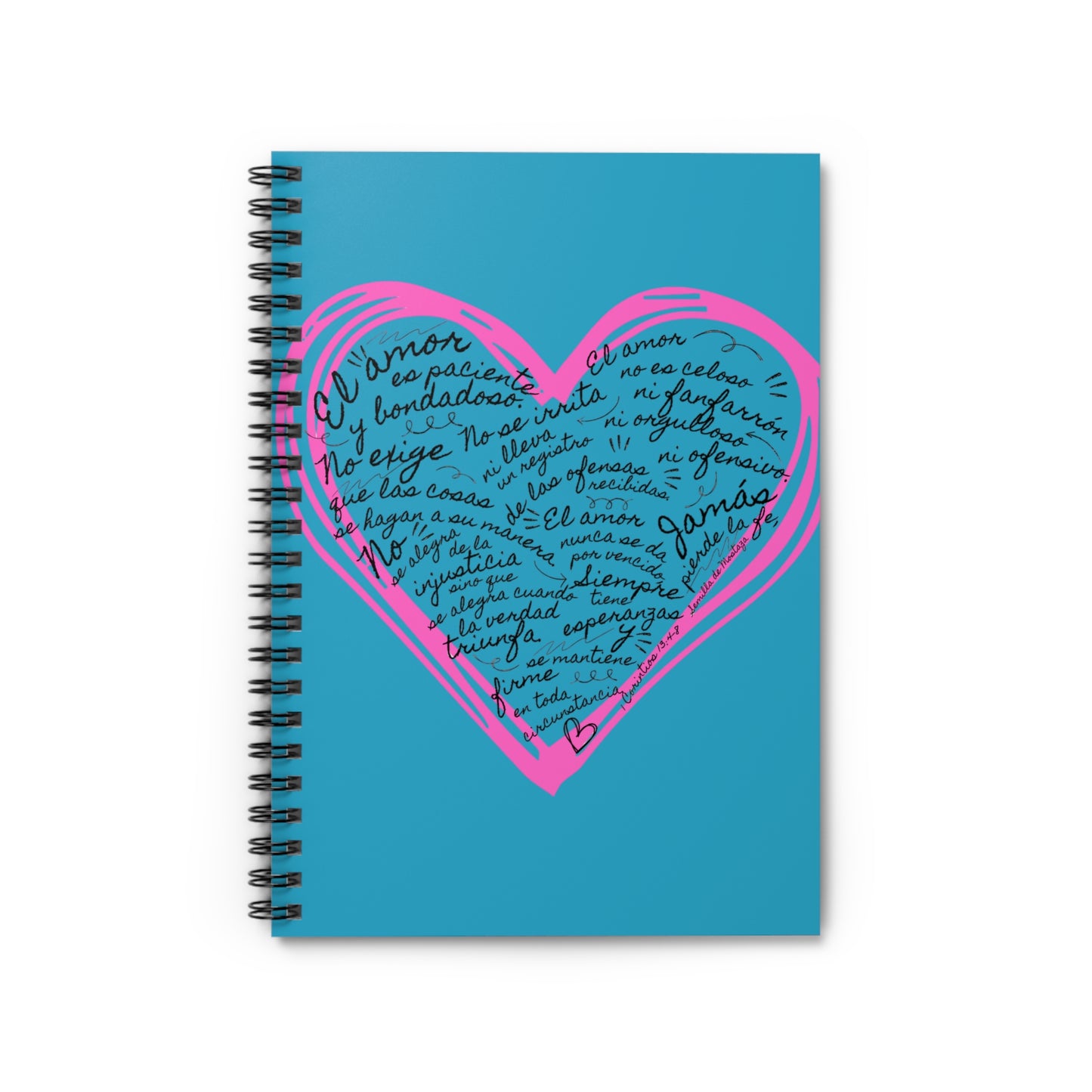 Cuaderno Cristiano con Versiculo de Amor en Turquesa - Christian Notebook - 1 Corinthians 13 Love is Patient - Somos Semilla De Mostaza