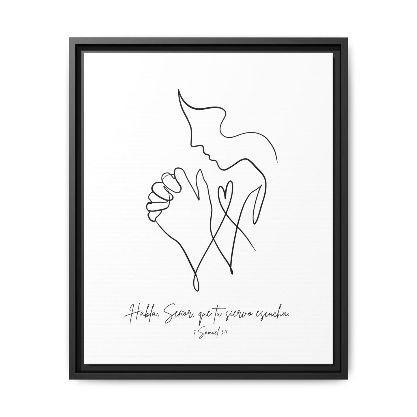 Lienzo Enmarcado Cristiano – 1 Samuel 3:9 Diseño Minimalista | Christian Framed Matte Canvas – Minimalist Line drawing - White