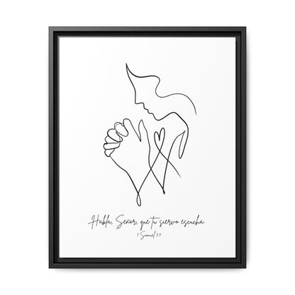 Lienzo Enmarcado Cristiano – 1 Samuel 3:9 Diseño Minimalista | Christian Framed Matte Canvas – Minimalist Line drawing - White