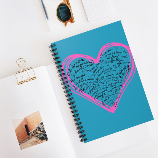 Cuaderno Cristiano con Versiculo de Amor en Turquesa - Christian Notebook - 1 Corinthians 13 Love is Patient - Somos Semilla De Mostaza