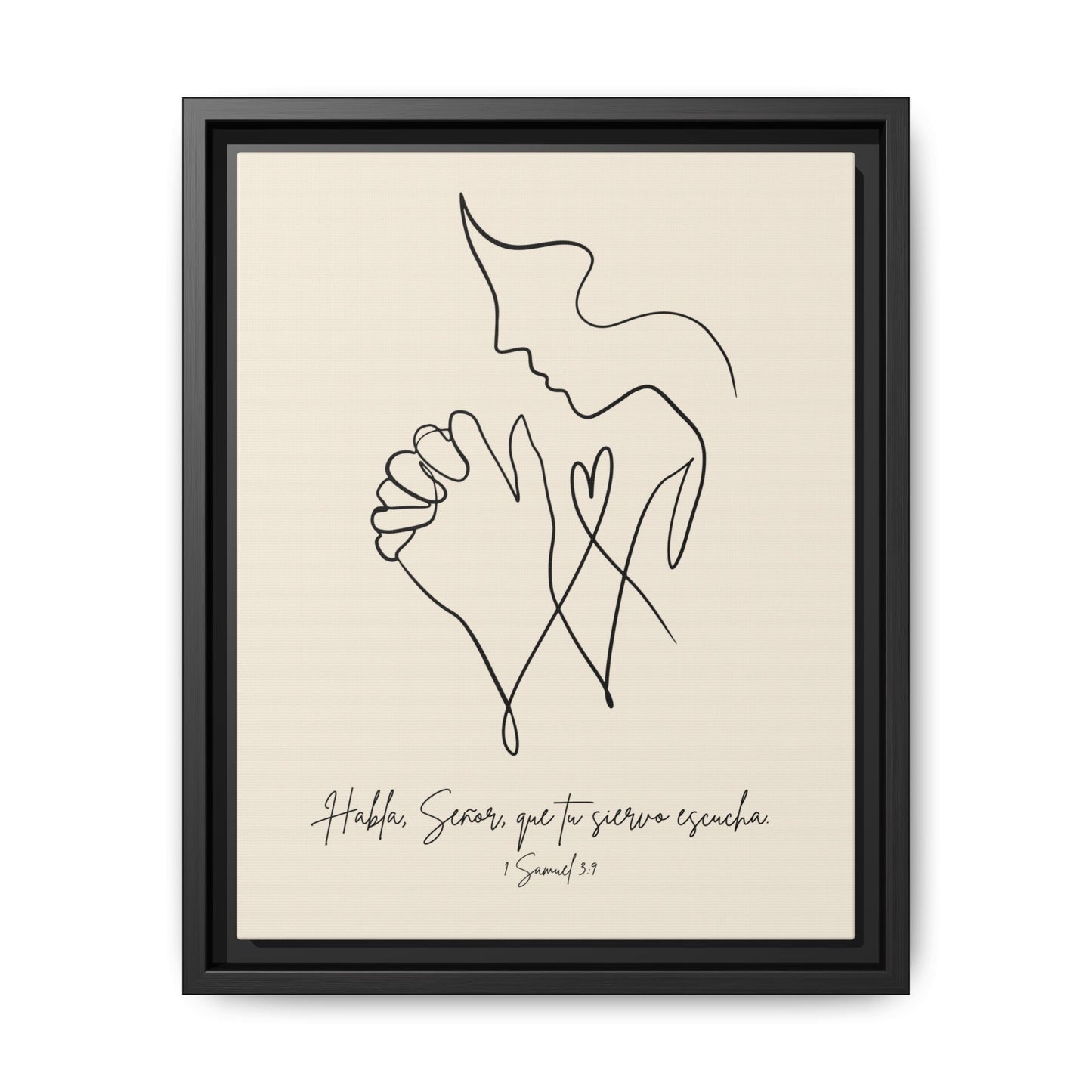 Lienzo Enmarcado Cristiano – 1 Samuel 3:9 Diseño Minimalista | Christian Framed Matte Canvas – Minimalist Line drawing - Beige