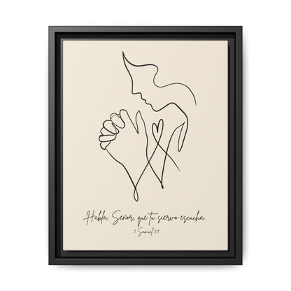Lienzo Enmarcado Cristiano – 1 Samuel 3:9 Diseño Minimalista | Christian Framed Matte Canvas – Minimalist Line drawing - Beige