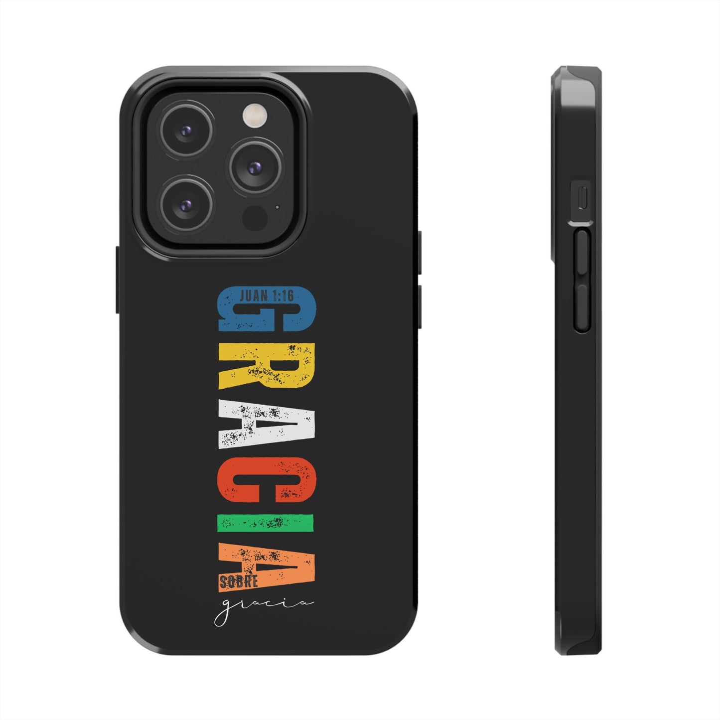 Funda Cristiana Resistente para iPhone & Samsung - Juan 1:16 - Christian Tough Phone Case “Grace Upon Grace” - Black Faith Case for Men