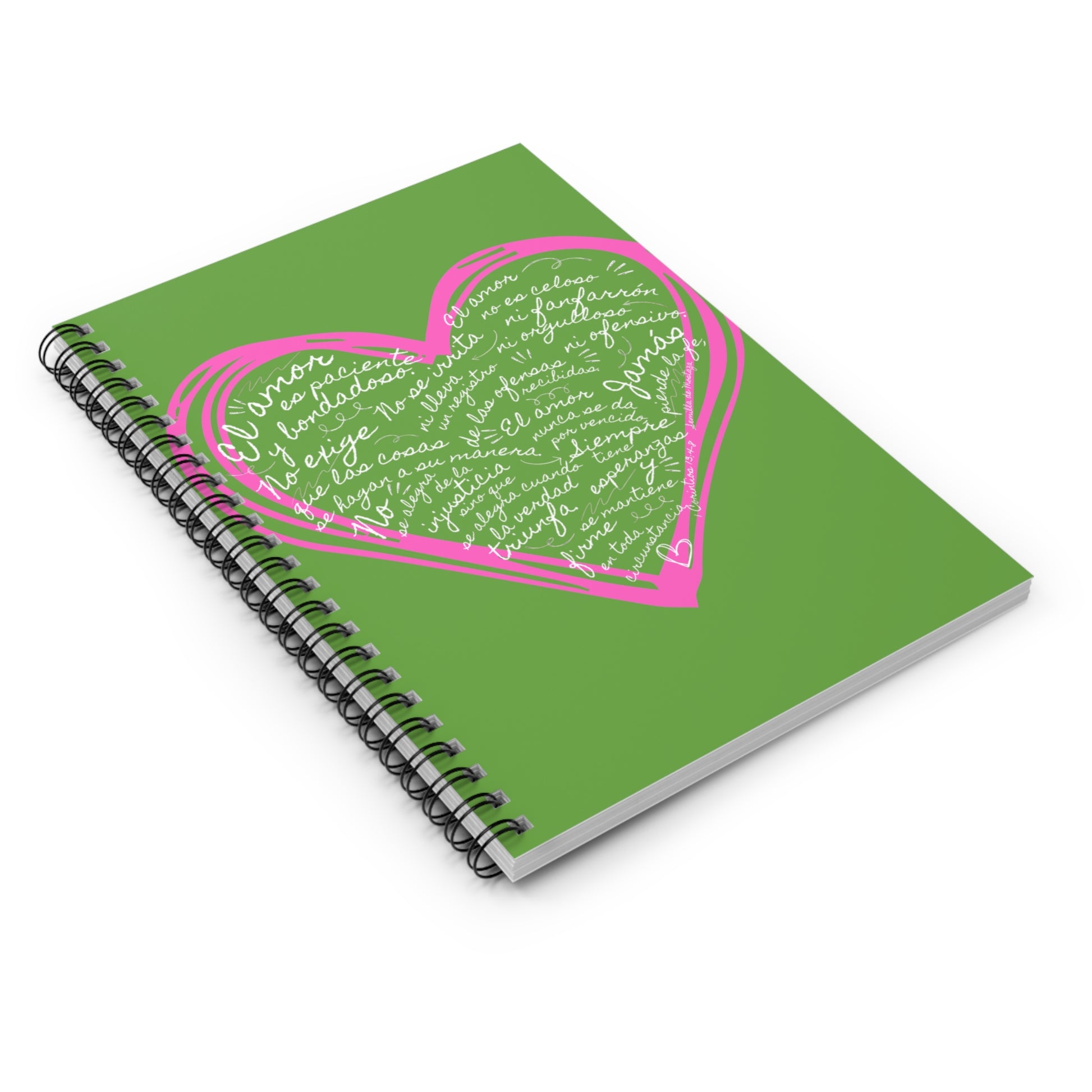 Cuaderno Cristiano con Versiculo de Amor en Verde Limon - Christian Notebook - 1 Corinthians 13 Love is Patient - Somos Semilla De Mostaza