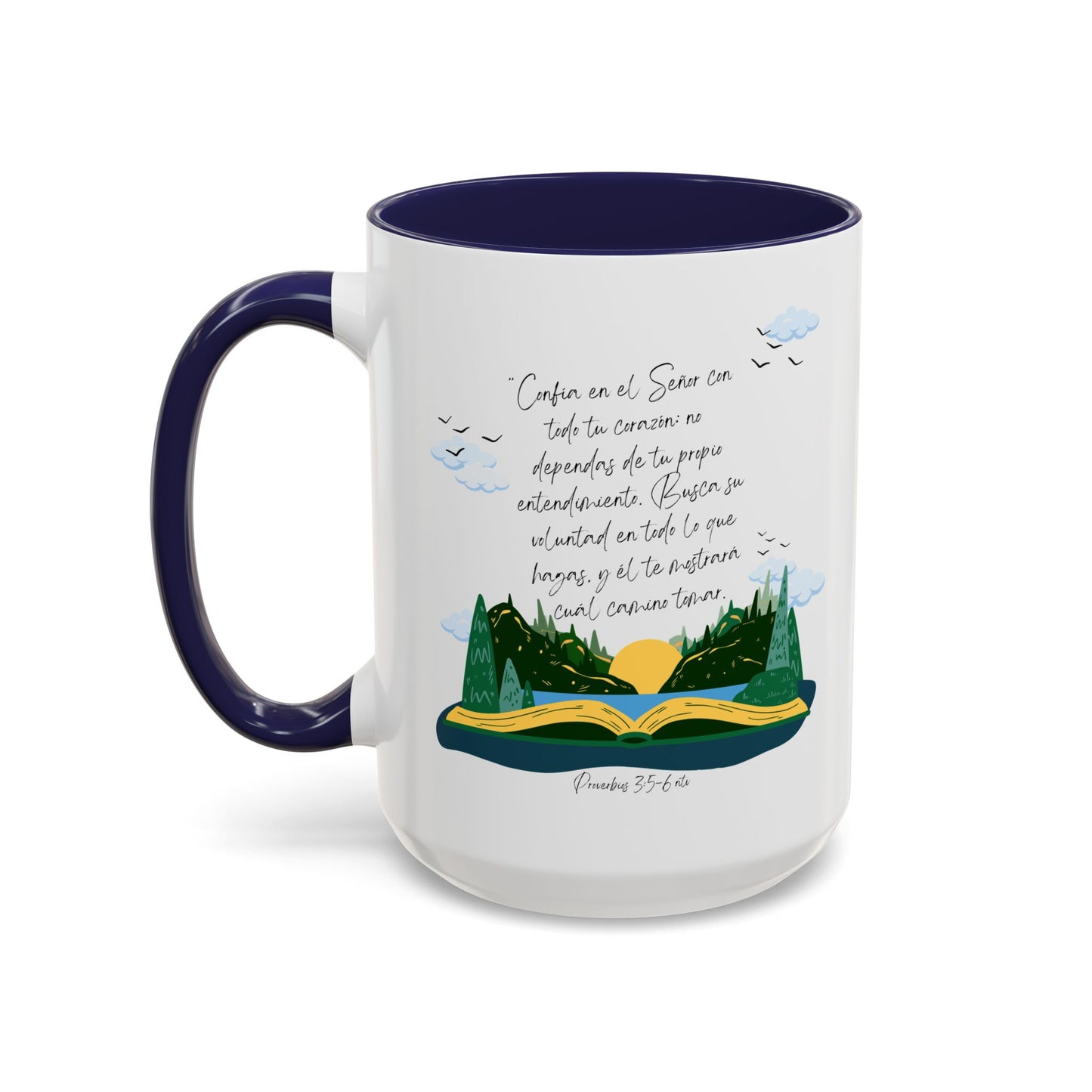 Taza Cristiana de Cerámica con Versículo - Proverbios 3:5-6 - BPA-Free - 11oz / 15oz Color Accent Christian Ceramic Mug