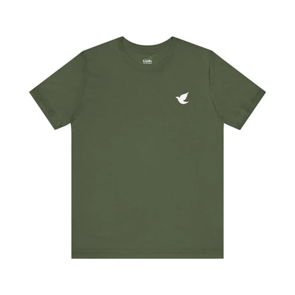 Olive green Christian t-shirt with white dove graphic on chest