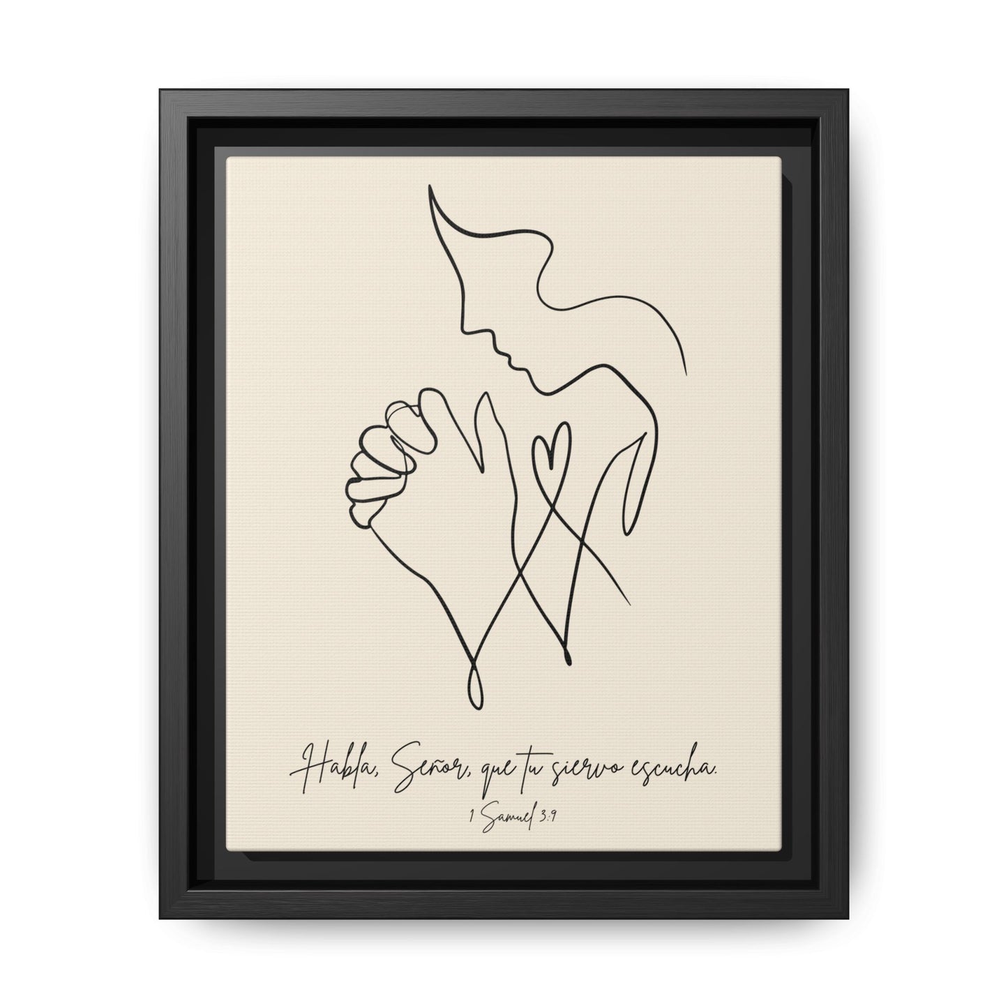 Lienzo Enmarcado Cristiano – 1 Samuel 3:9 Diseño Minimalista | Christian Framed Matte Canvas – Minimalist Line drawing - Beige