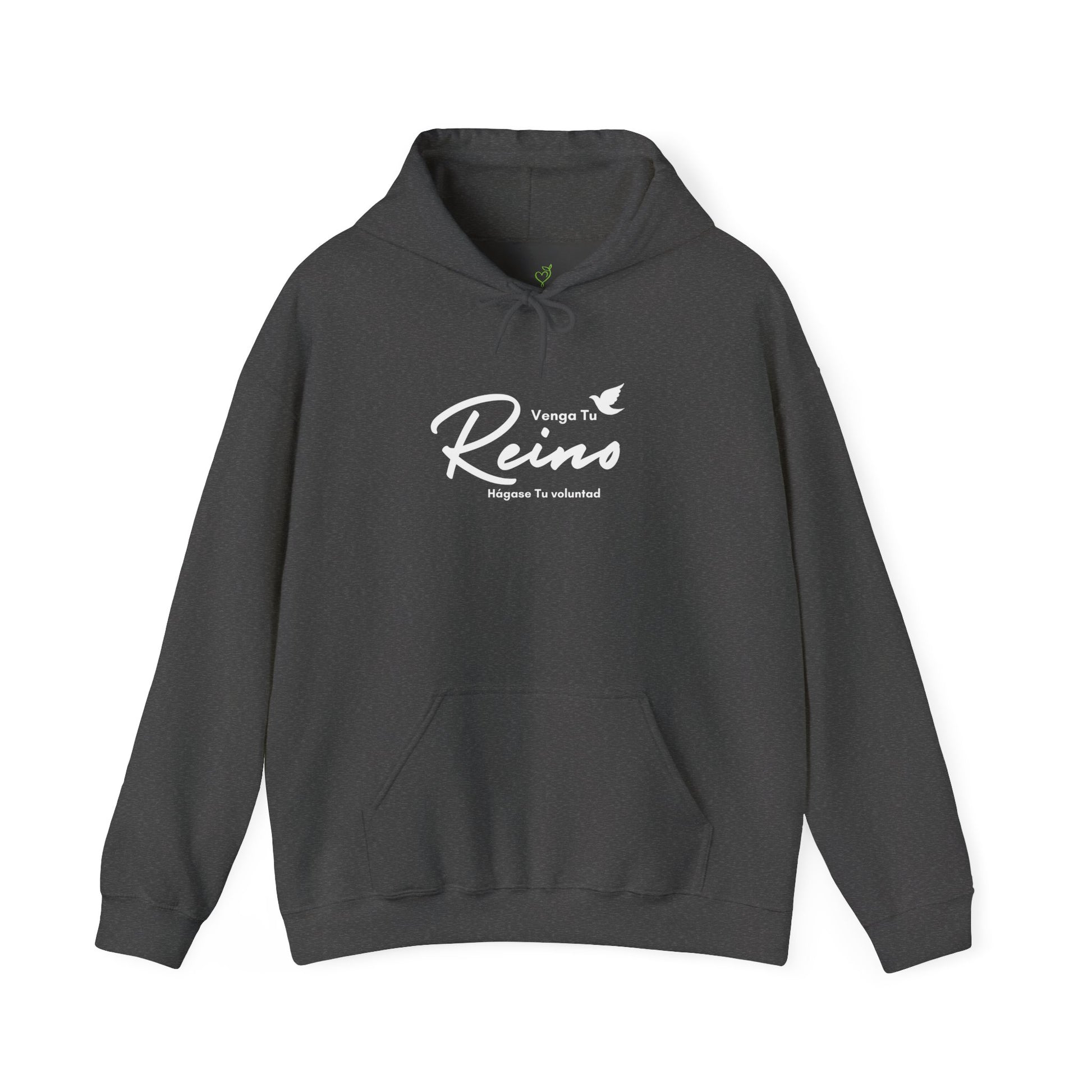 Black Christian hoodie with Spanish faith text and white dove graphic on front