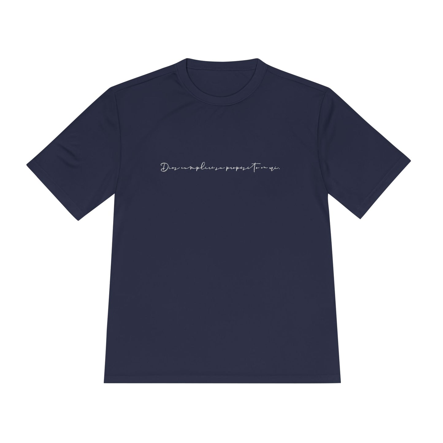 “Dios cumplirá Su propósito en mí.” Moisture Wicking Tee