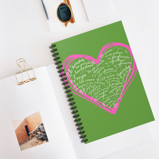 Cuaderno Cristiano con Versiculo de Amor en Verde Limon - Christian Notebook - 1 Corinthians 13 Love is Patient - Somos Semilla De Mostaza