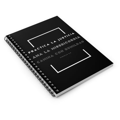 Practica la Justicia Spiral Notebook in Black