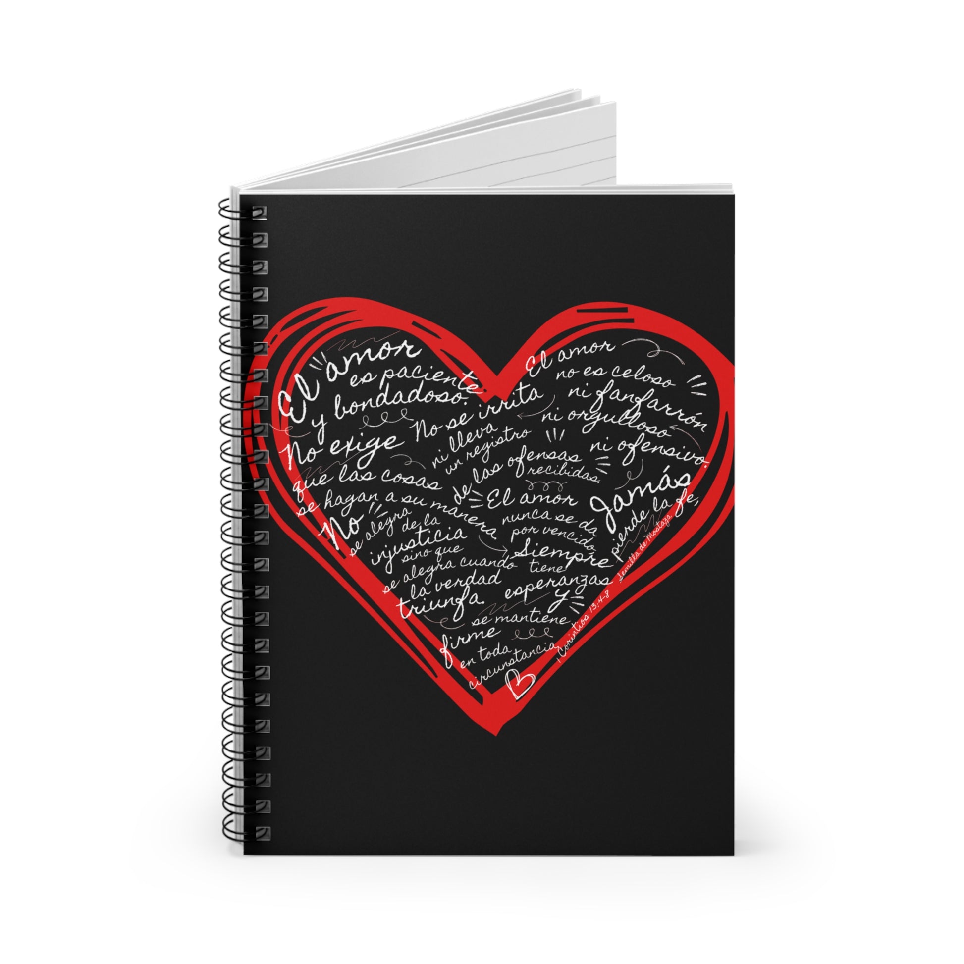 Cuaderno Cristiano con Versiculo de Amor en Negro - Christian Notebook - 1 Corinthians 13 Love is Patient - Somos Semilla De Mostaza