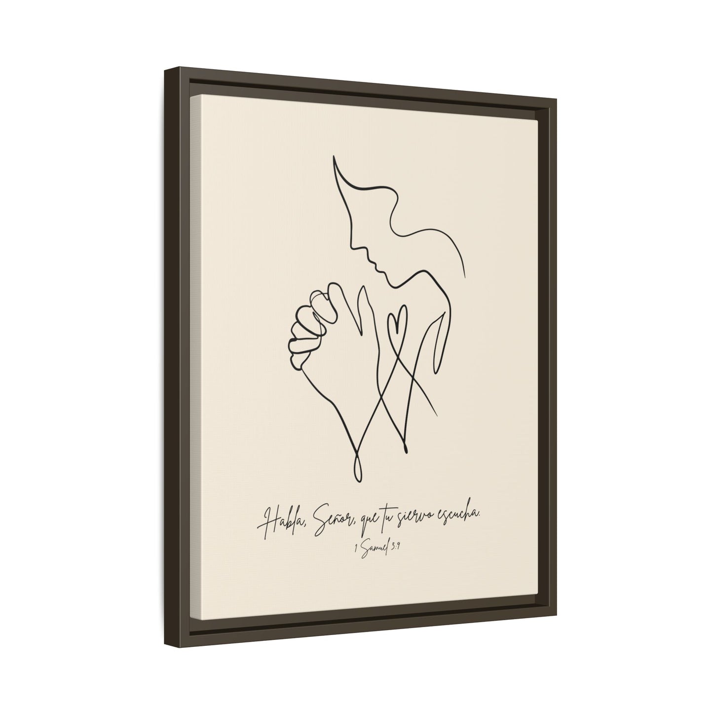 Lienzo Enmarcado Cristiano – 1 Samuel 3:9 Diseño Minimalista | Christian Framed Matte Canvas – Minimalist Line drawing - Beige