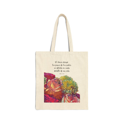 Bolsa Cristiana de Algodón con Versículo – Salmo 37:23 | Floral Christian Cotton Tote Bag