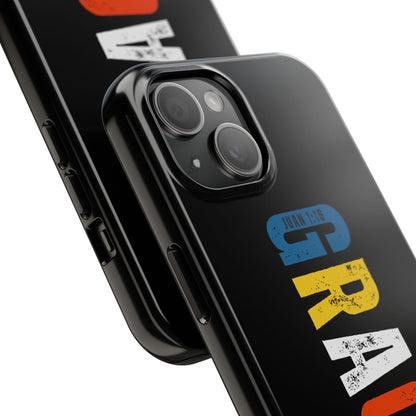 Funda Cristiana Resistente para iPhone & Samsung - Juan 1:16 - Christian Tough Phone Case “Grace Upon Grace” - Black Faith Case for Men