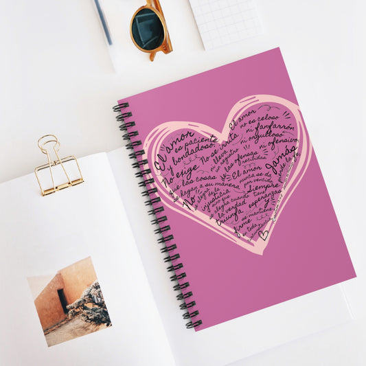 Cuaderno Cristiano con Versiculo de Amor en Rosa - Christian Notebook - 1 Corinthians 13 Love is Patient - Somos Semilla De Mostaza