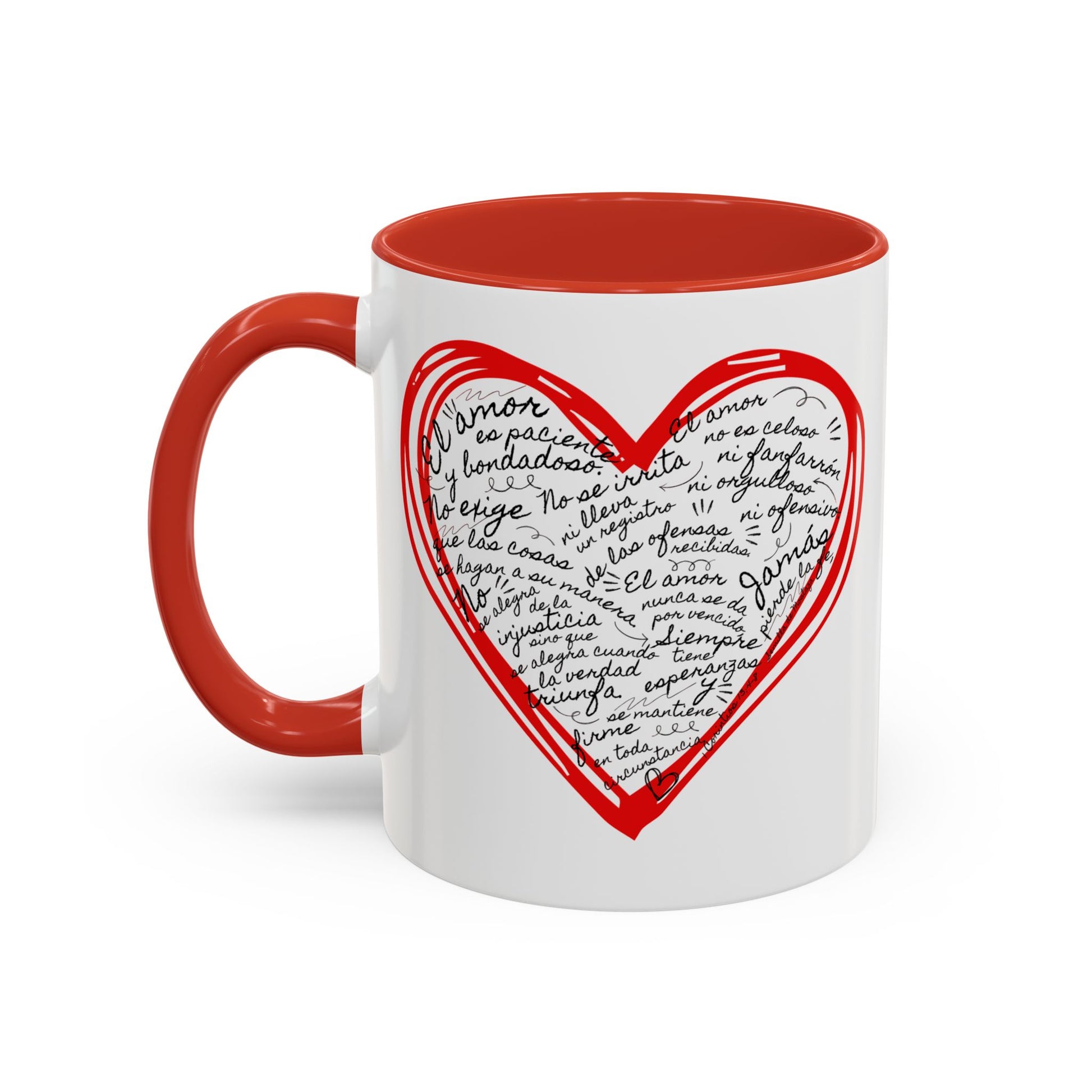Taza Cristiana de Amor (Rojo y Negro) - 1 Corintios 13:4-7 - Christian Mug with Bible Verse - 11oz / 15 oz BPA-Free - Somos Semilla De Mostaza