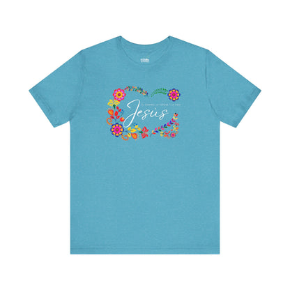 Camiseta Cristiana para Mujer - Juan 14:6 - Diseno Floral Mexicano - Womens Christian T-shirt - Somos Semilla De Mostaza