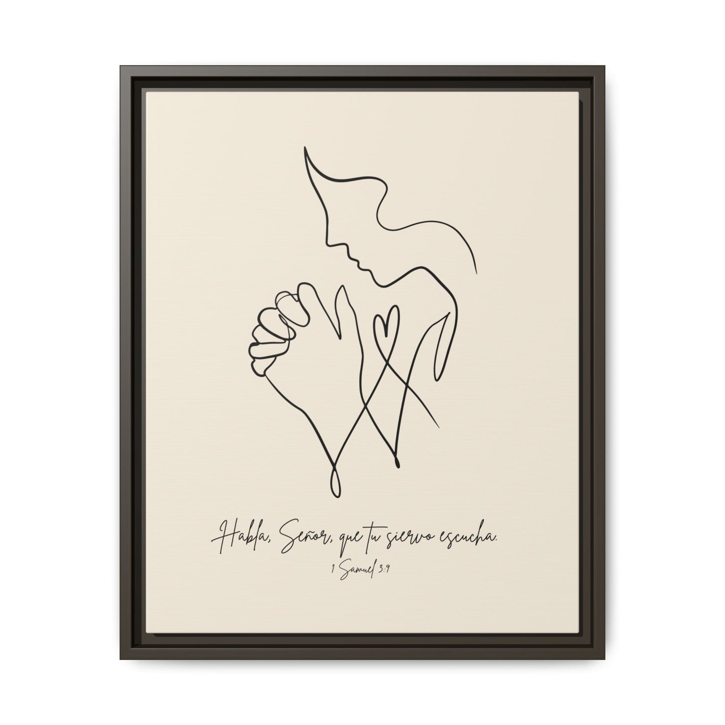 Lienzo Enmarcado Cristiano – 1 Samuel 3:9 Diseño Minimalista | Christian Framed Matte Canvas – Minimalist Line drawing - Beige