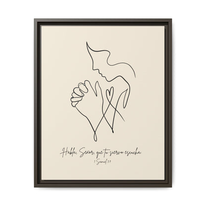 Lienzo Enmarcado Cristiano – 1 Samuel 3:9 Diseño Minimalista | Christian Framed Matte Canvas – Minimalist Line drawing - Beige
