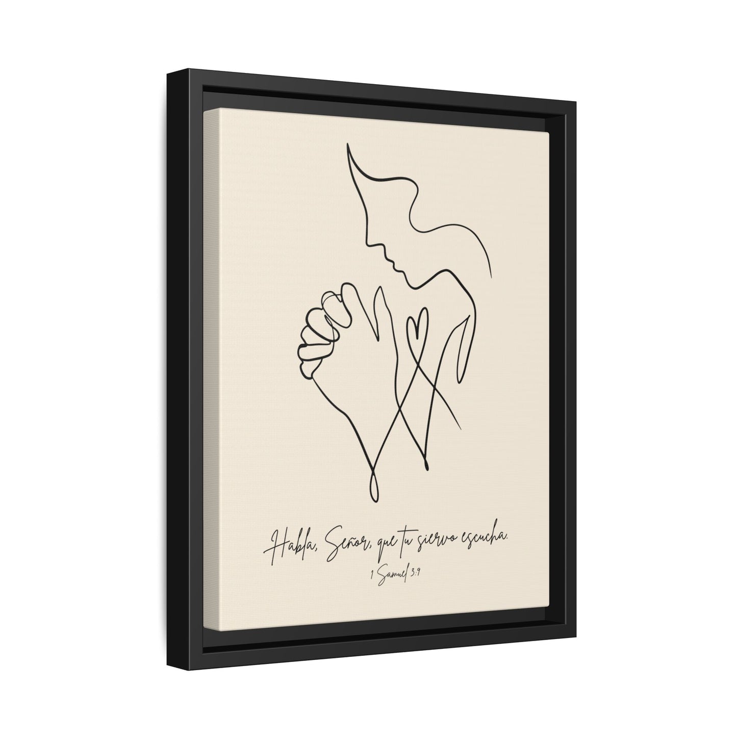 Lienzo Enmarcado Cristiano – 1 Samuel 3:9 Diseño Minimalista | Christian Framed Matte Canvas – Minimalist Line drawing - Beige