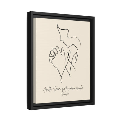 Lienzo Enmarcado Cristiano – 1 Samuel 3:9 Diseño Minimalista | Christian Framed Matte Canvas – Minimalist Line drawing - Beige