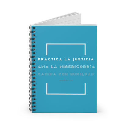Cuaderno Cristiano con Versículo - Miqueas 6:8 - Diseño Turquesa con Espiral 6x8" - Christian Spiral Notebook