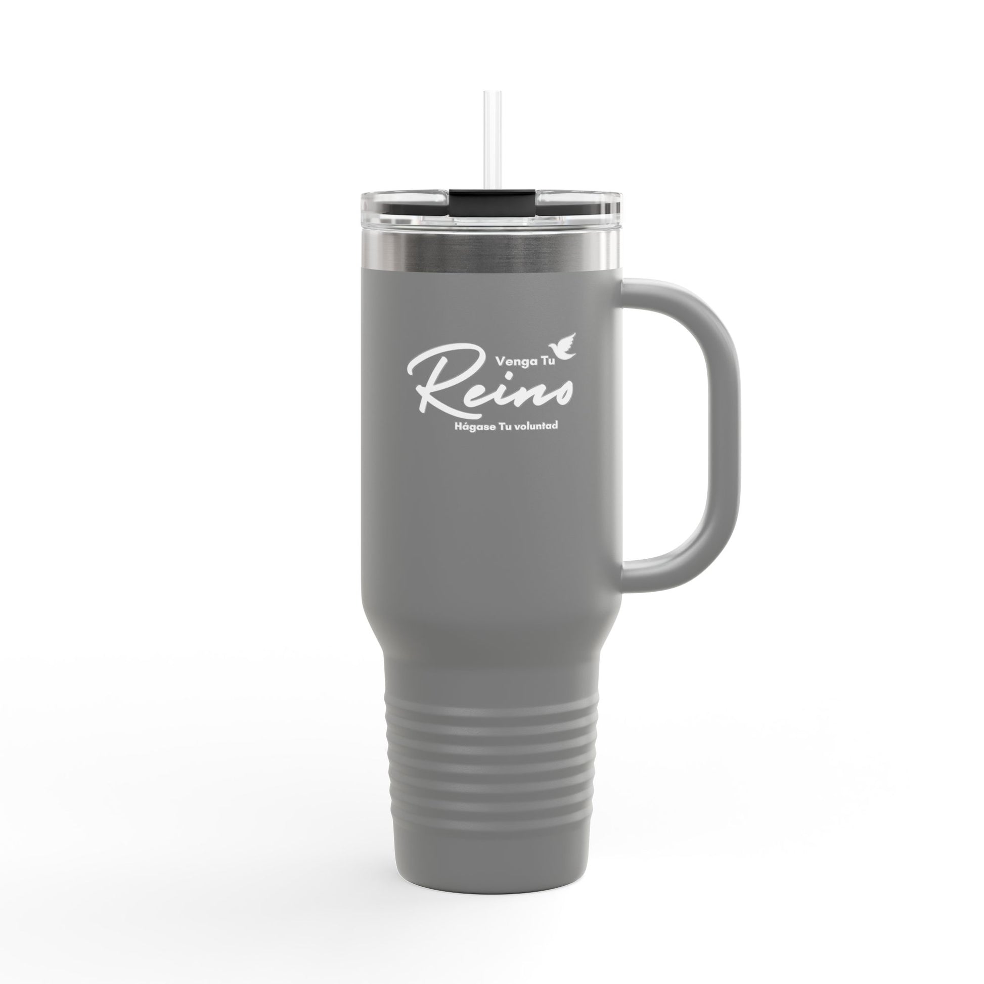 Taza Termica de Fe con Popote 1.18L - Christian Insulated Tumbler 40oz - "Venga Tu Reino" Mateo 6:10 - Spanish Bible Verse Travel Mug with Straw - Somos Semilla De Mostaza