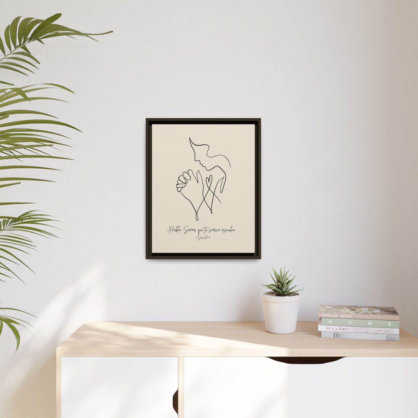 Lienzo Enmarcado Cristiano – 1 Samuel 3:9 Diseño Minimalista | Christian Framed Matte Canvas – Minimalist Line drawing - Beige