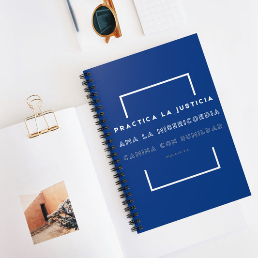 Cuaderno Cristiano con Versículo - Miqueas 6:8 - Diseño Azul Rey con Espiral 6x8" - Christian Spiral Notebook