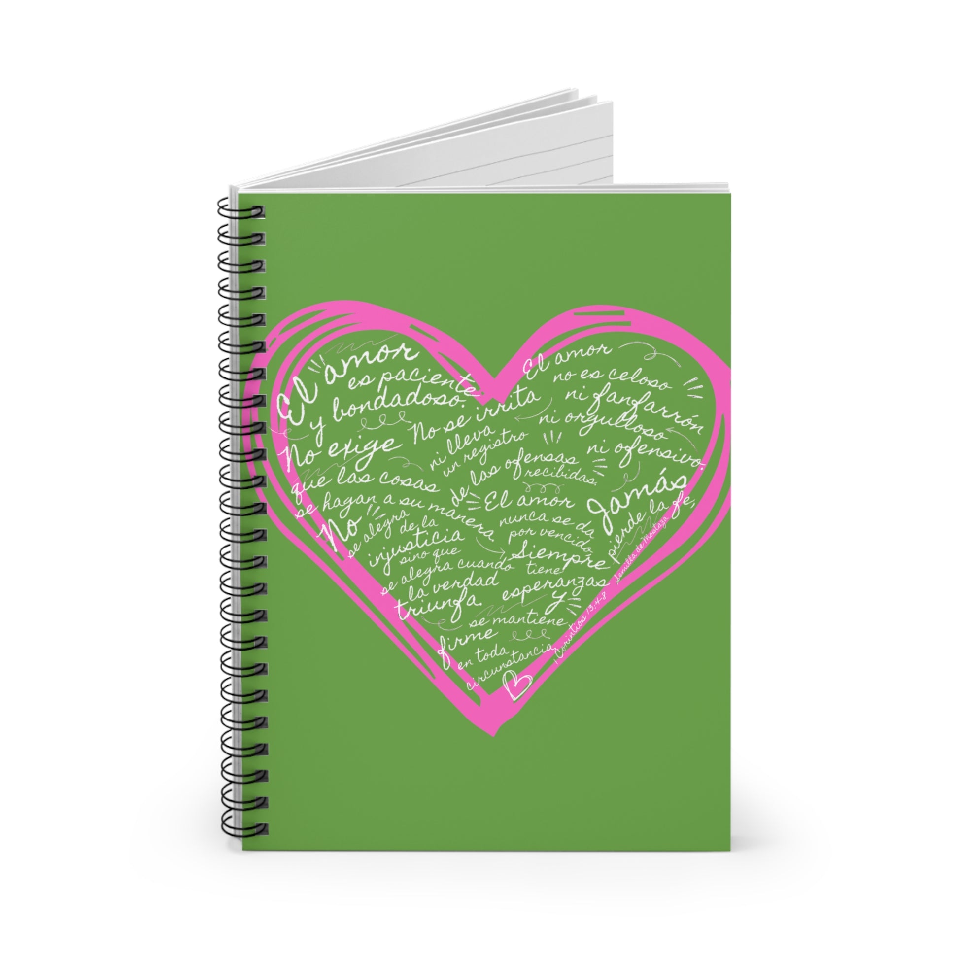 Cuaderno Cristiano con Versiculo de Amor en Verde Limon - Christian Notebook - 1 Corinthians 13 Love is Patient - Somos Semilla De Mostaza