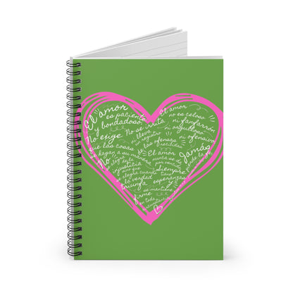 Cuaderno Cristiano con Versiculo de Amor en Verde Limon - Christian Notebook - 1 Corinthians 13 Love is Patient - Somos Semilla De Mostaza