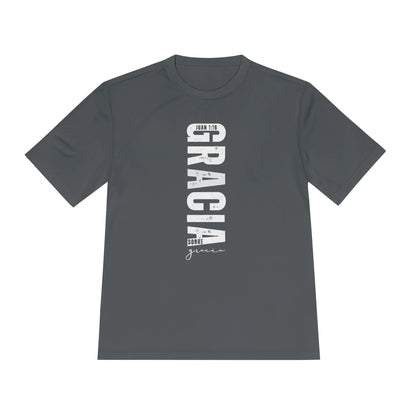 Dark gray Christian t-shirt with 'Gracia sobre gracia' and John 1:16 Scripture in Spanish.
