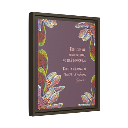 Framed Christian wall art with Psalm 46:5 in Spanish and colorful floral design