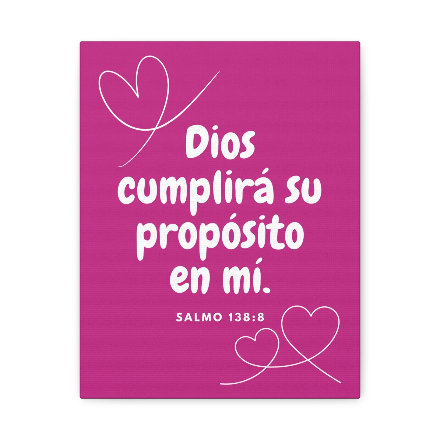 Christian Canvas Wall Art for Kids - Salmo 138:8 "Dios cumplirá su propósito en mi" - Cuadro Decorativo Cristiano Infantil - Rosa