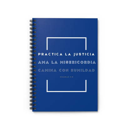 Practica la Justicia Spiral Notebook in Royal Blue