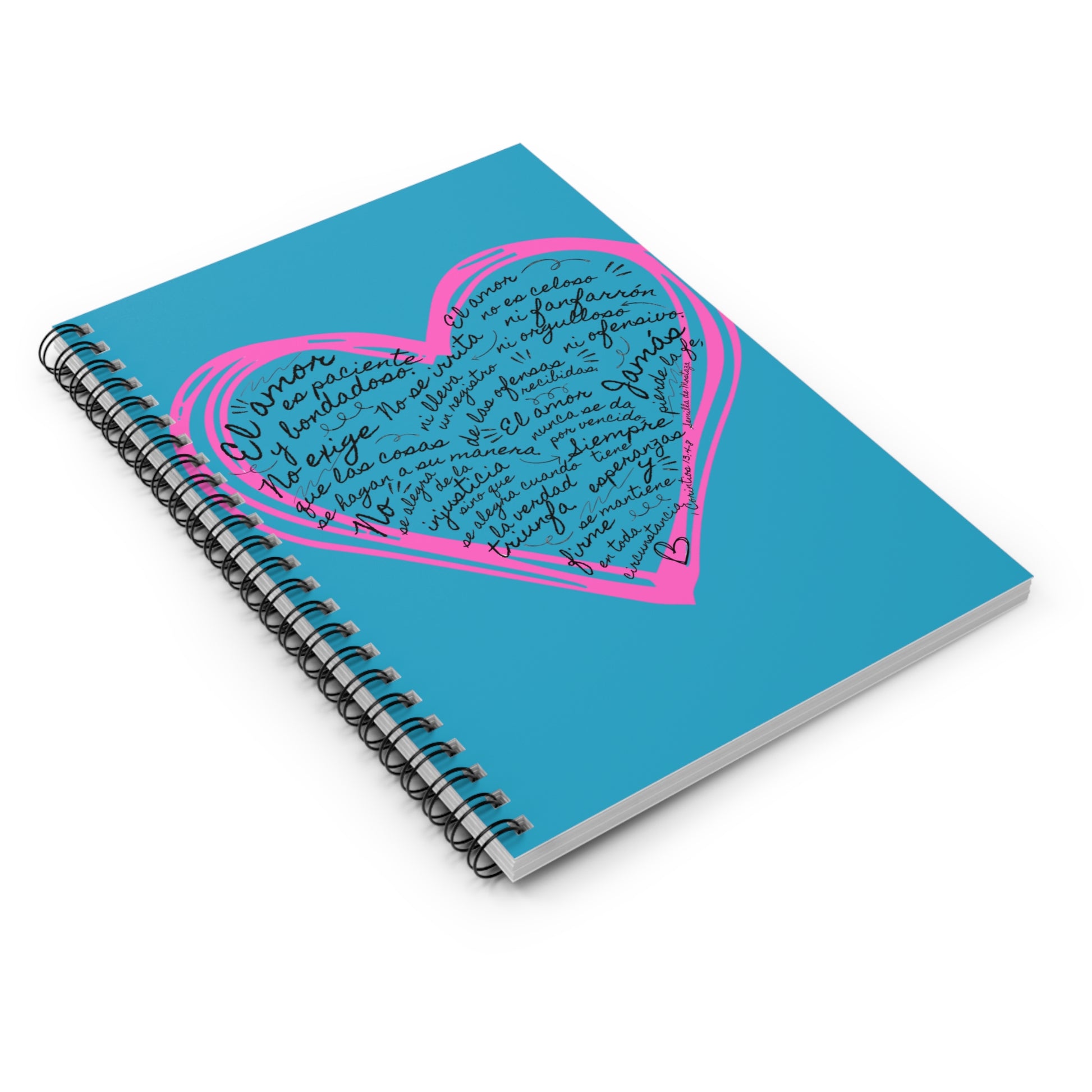 Cuaderno Cristiano con Versiculo de Amor en Turquesa - Christian Notebook - 1 Corinthians 13 Love is Patient - Somos Semilla De Mostaza