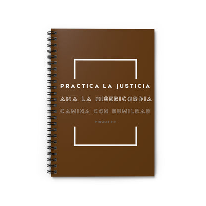 Cuaderno Cristiano con Versículo - Miqueas 6:8 - Diseño Marrón con Espiral 6x8" - Christian Spiral Notebook