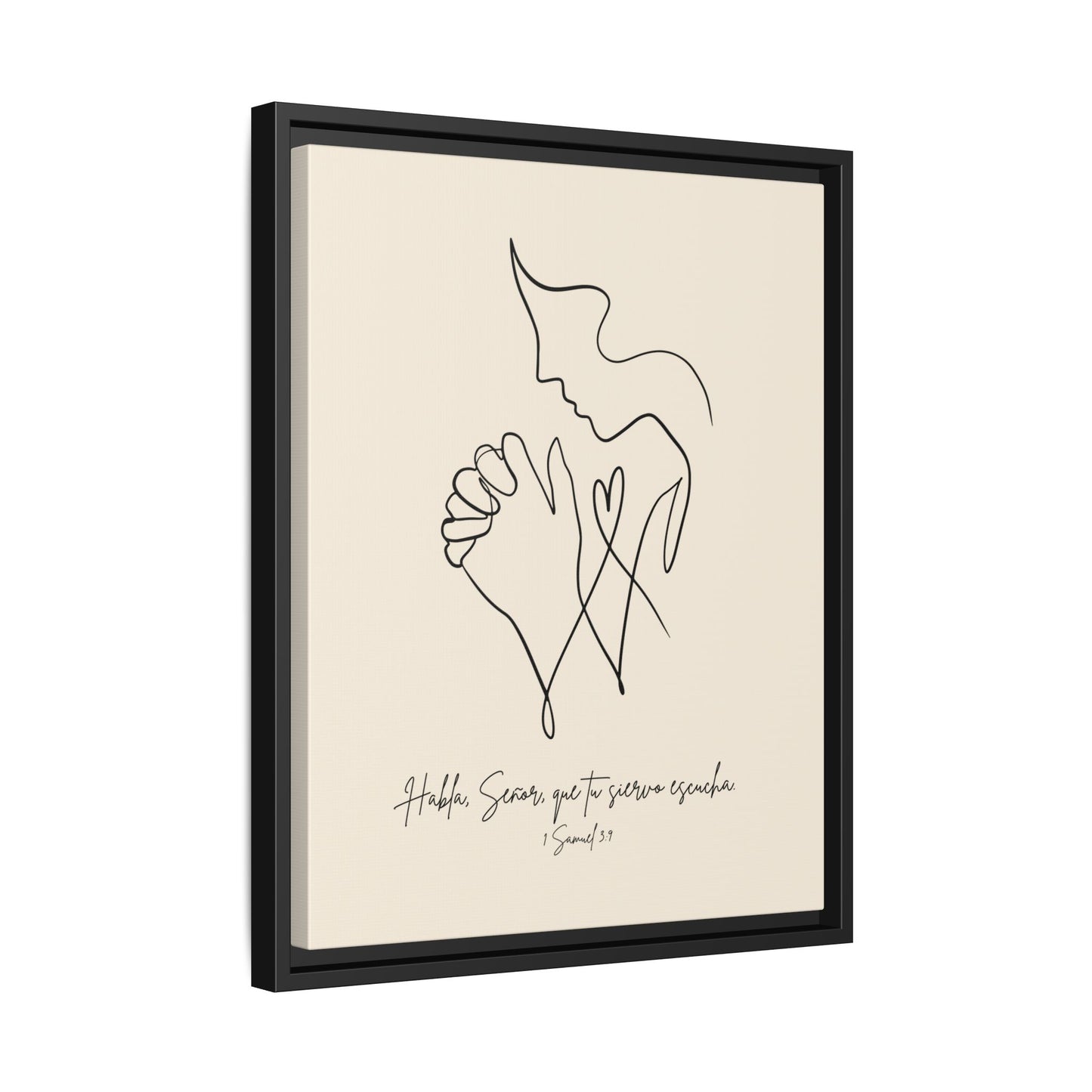 Lienzo Enmarcado Cristiano – 1 Samuel 3:9 Diseño Minimalista | Christian Framed Matte Canvas – Minimalist Line drawing - Beige