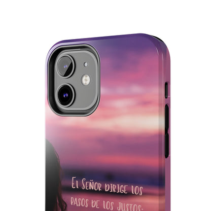 Phone case with Spanish Christian quote and pastel sunset design