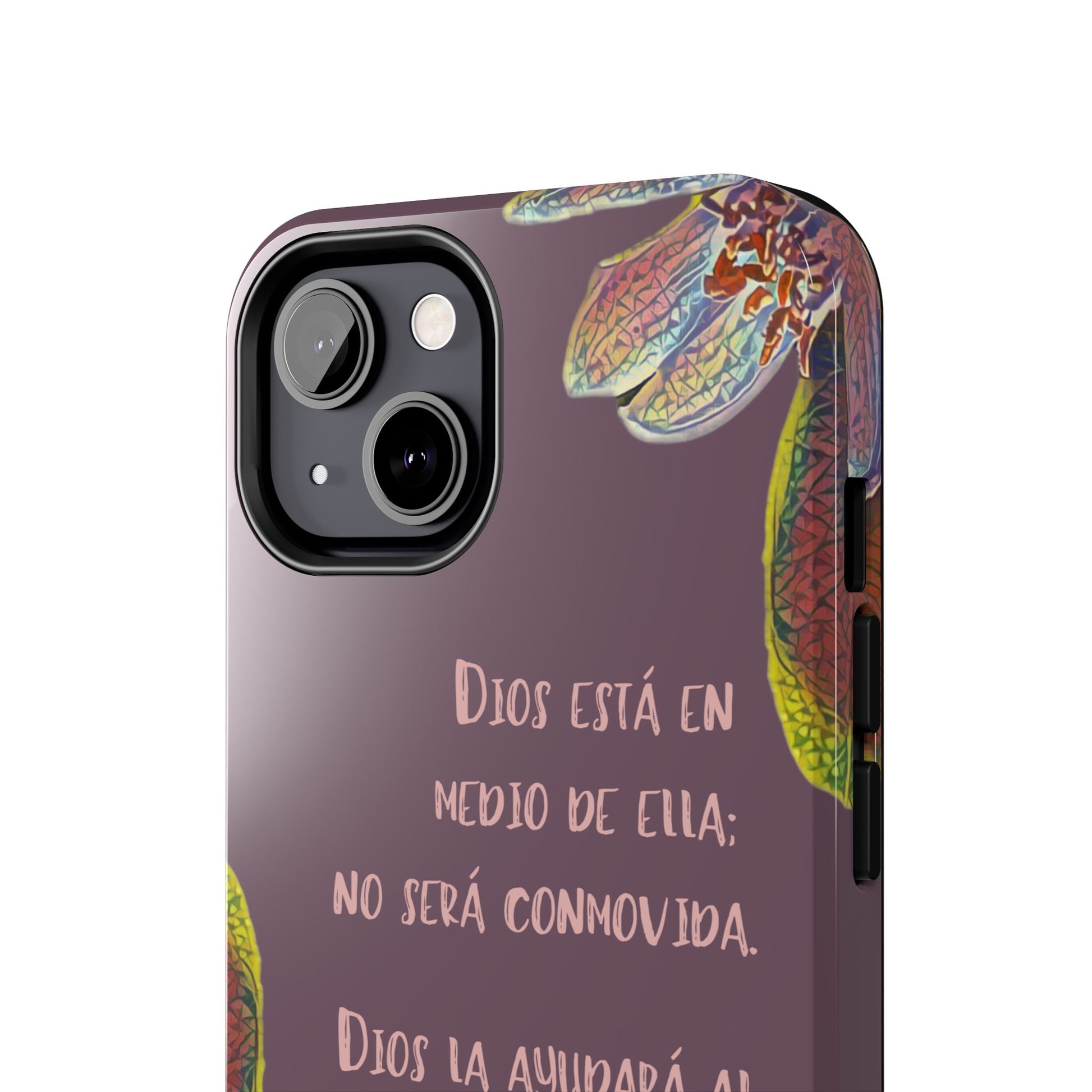 Christian phone case with Spanish Bible verse and colorful floral design