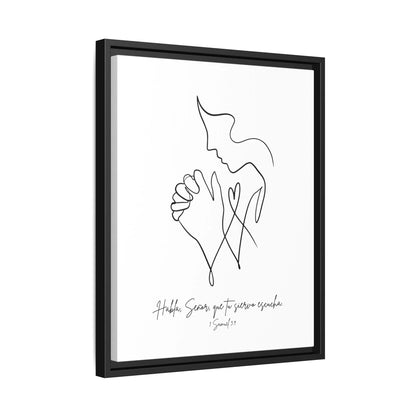 Minimalist Christian wall art with praying figure line drawing and Spanish Bible verse, black frame