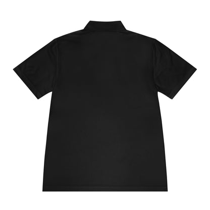 Back view of plain black short sleeve polo shirt on white background