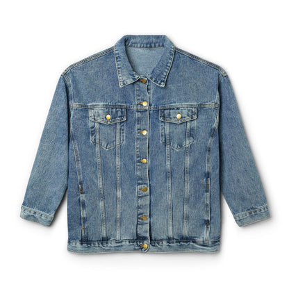 Classic blue denim jacket with long sleeves and button front