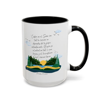 Taza Cristiana de Cerámica con Versículo - Proverbios 3:5-6 - BPA-Free - 11oz / 15oz Color Accent Christian Ceramic Mug