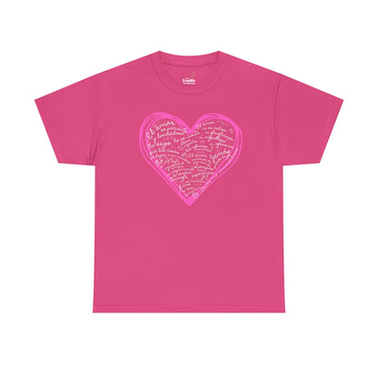 Camiseta Cristiana de Amor Bíblico Unisexo - Christian T-shirt Unisex - 1 Corinthians 13:4-7 Hand-Drawn Heart Design - Somos Semilla De Mostaza