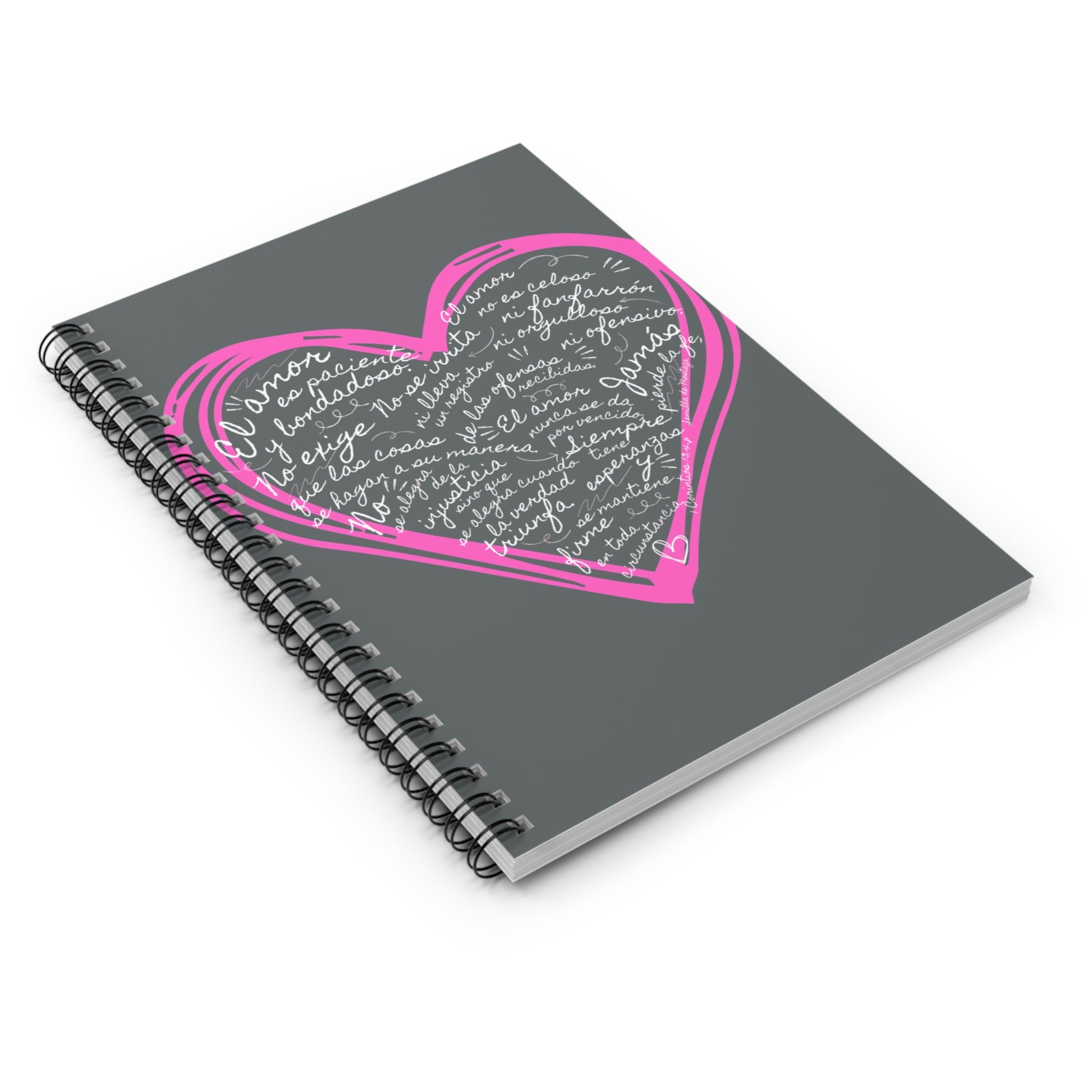 Cuaderno Cristiano con Versiculo de Amor en Gris - Christian Notebook - 1 Corinthians 13 Love is Patient - Somos Semilla De Mostaza