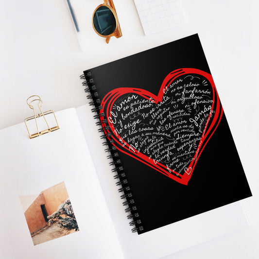 Cuaderno Cristiano con Versiculo de Amor en Negro - Christian Notebook - 1 Corinthians 13 Love is Patient - Somos Semilla De Mostaza