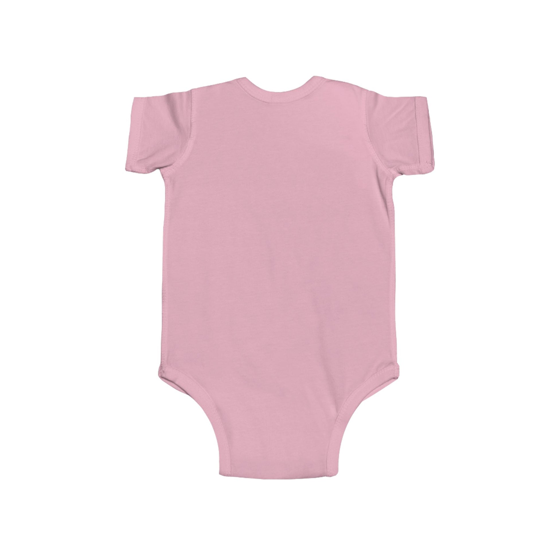 Pink baby bodysuit with short sleeves, plain back, cotton infant apparel