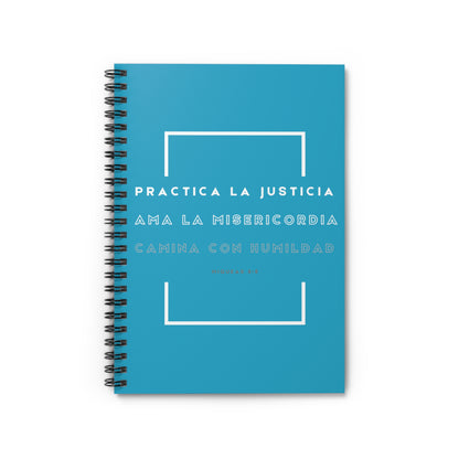 Cuaderno Cristiano con Versículo - Miqueas 6:8 - Diseño Turquesa con Espiral 6x8" - Christian Spiral Notebook